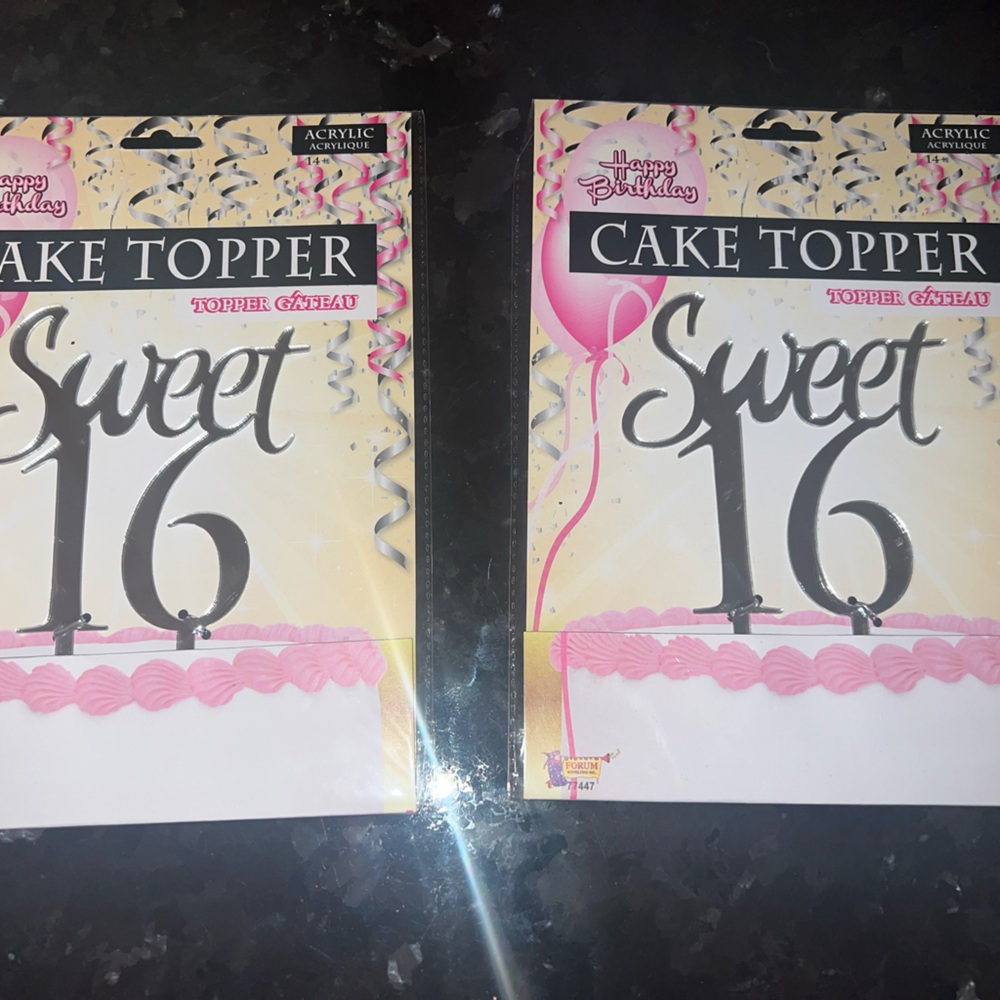 (2) Amscan Sweet 16 Cake Topper - Silver  NWT